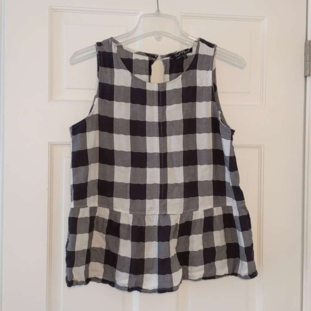 Velvet Heart buffalo check peplum sleeveless top